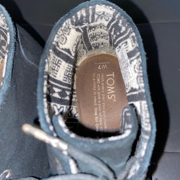 Black Suede Tom Lace Up Wedge Heels - Picture 2 of 4